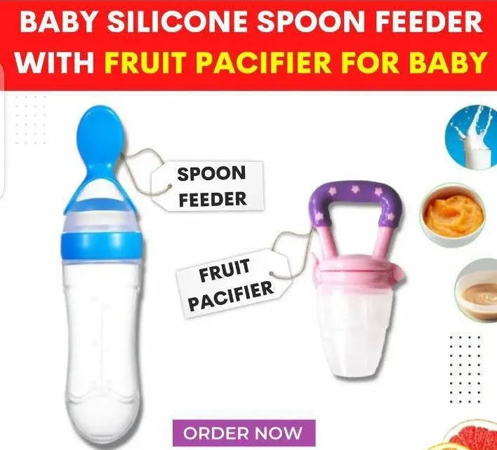 Pack of 2 | Baby Silicone Spoon Feeder + Fruit Pacifier
